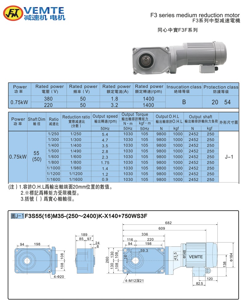 標(biāo)準(zhǔn)型大速比帶電機(jī)0.75KW-實心軸